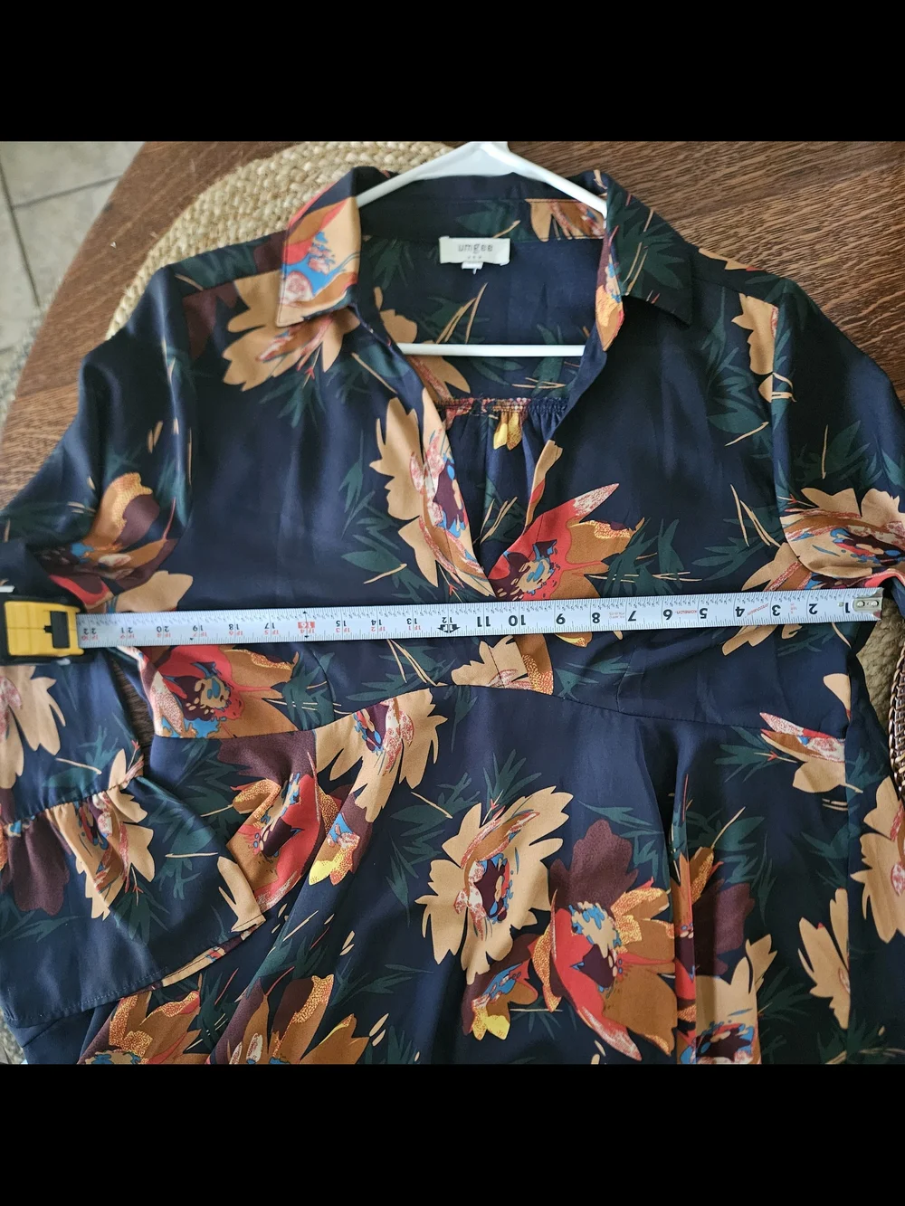 Umgee Navy Floral High-Low Dress with Orange and Red Accents - Picture 4 of 10